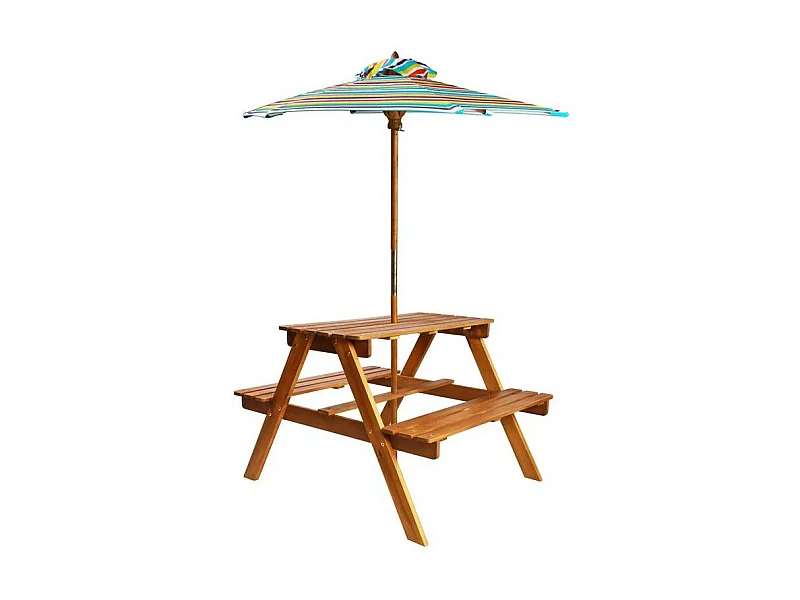 Table pique-nique enfant avec parasol acacia massif foncé Musa