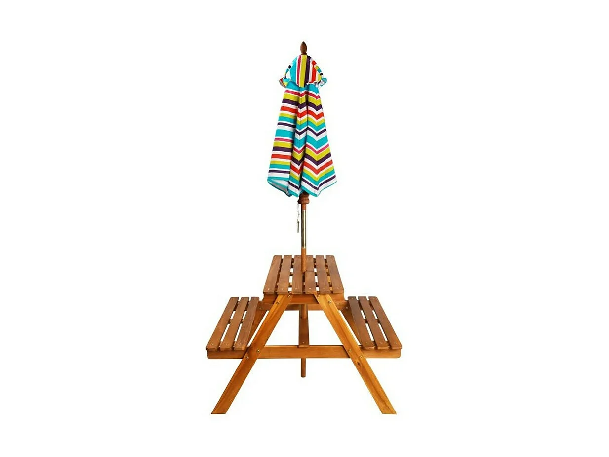 Table pique-nique enfant avec parasol acacia massif foncé Musa