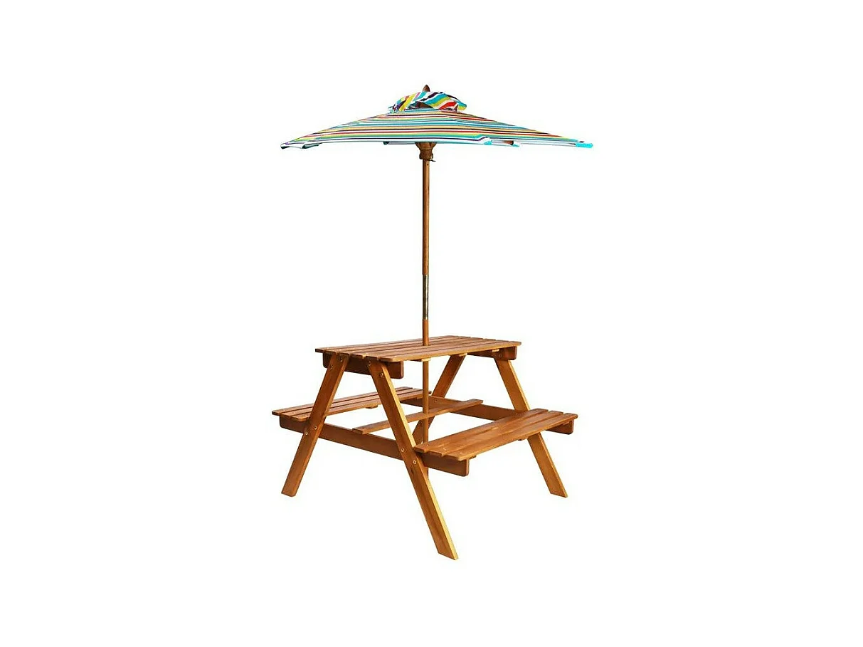 Table pique-nique enfant avec parasol acacia massif foncé Musa