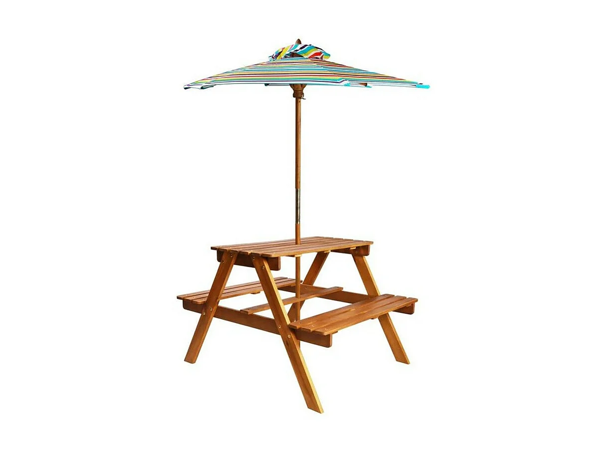 Table pique-nique enfant avec parasol acacia massif foncé Musa