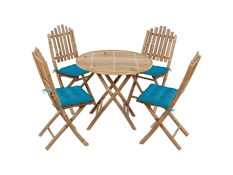 Mobilier à dîner d'extérieur pliable 5 pcs avec coussins Bambou 6