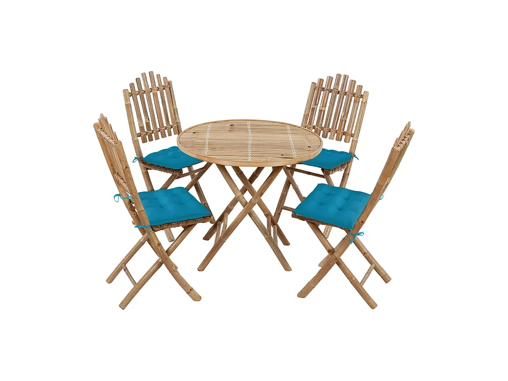 Mobilier à dîner d'extérieur pliable 5 pcs avec coussins Bambou 6