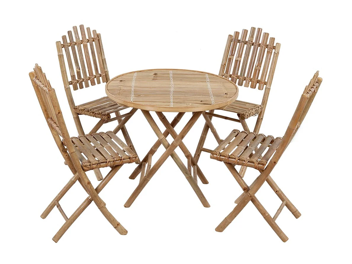 Mobilier à dîner d'extérieur pliable 5 pcs avec coussins Bambou 6