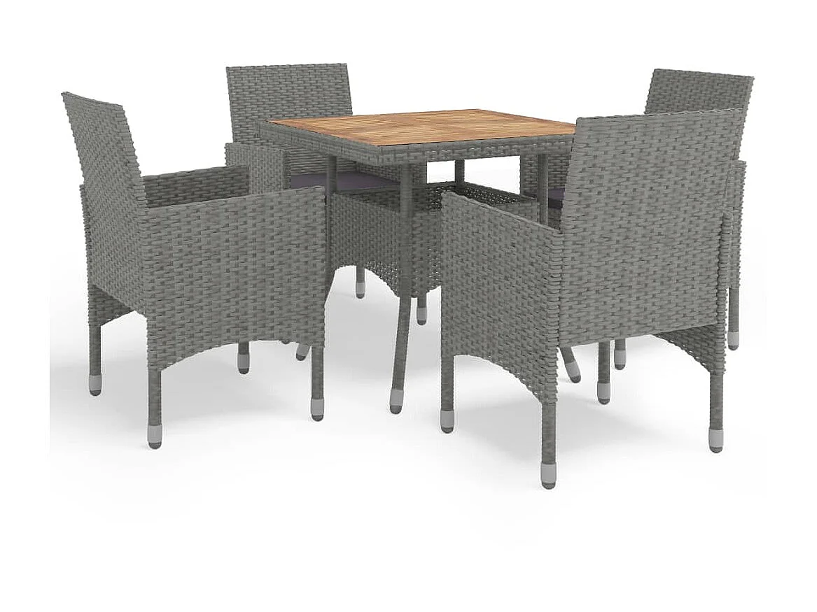 Ensemble à dîner de jardin 5 pcs Gris Résine tressée et acacia 2