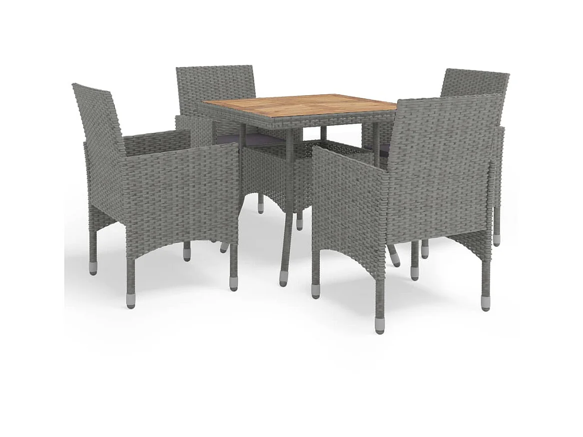 Ensemble à dîner de jardin 5 pcs Gris Résine tressée et acacia 2