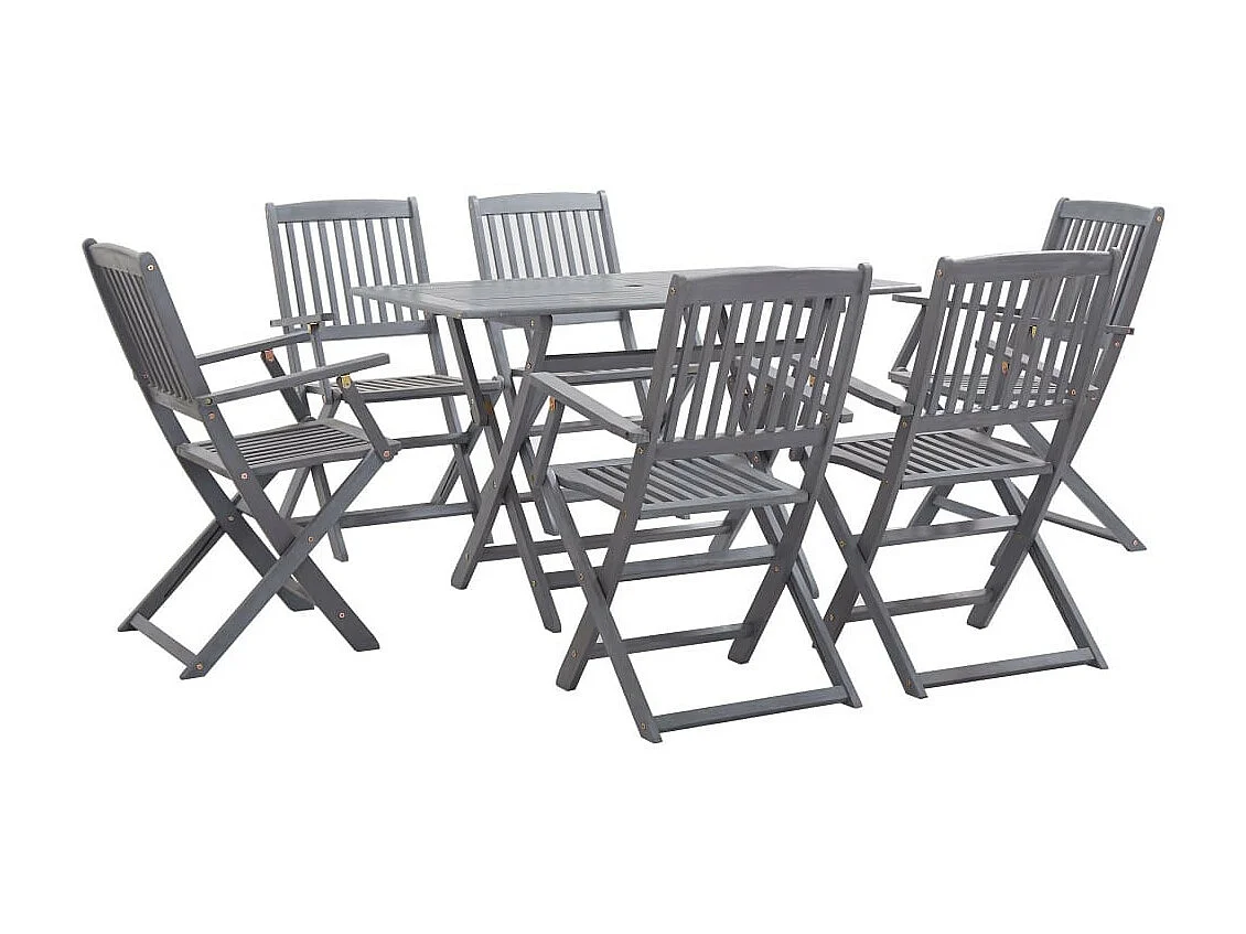 Mobilier à dîner de jardin 7 pcs Bois d'acacia massif Gris 3