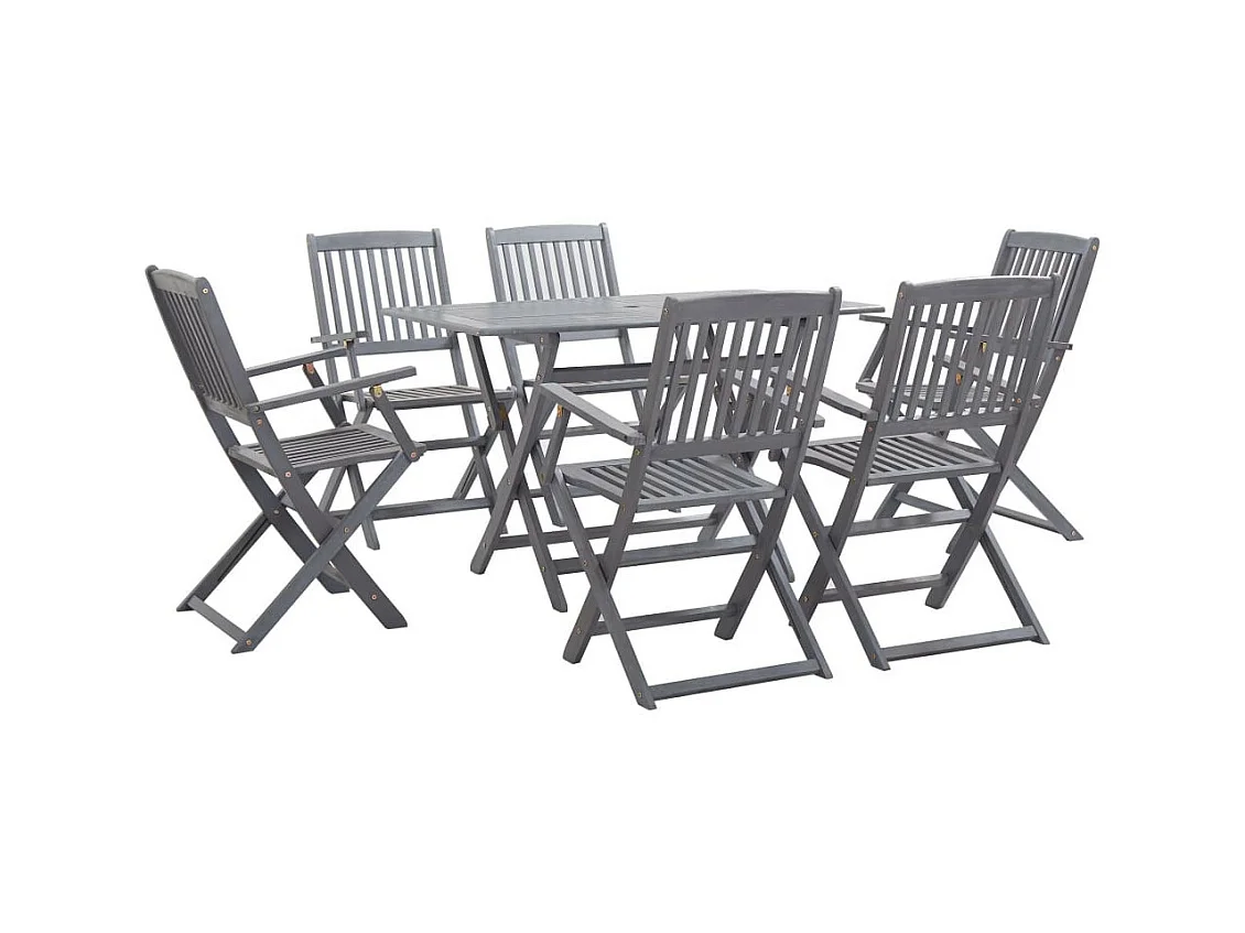 Mobilier à dîner de jardin 7 pcs Bois d'acacia massif Gris 3