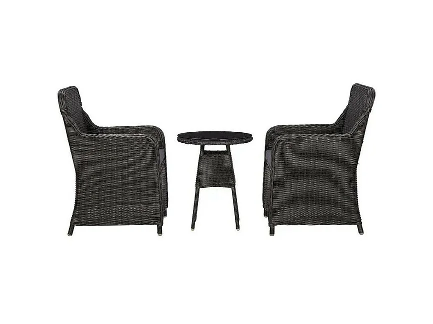 Table et 2 chaises de jardin résine tressée noire Iggem