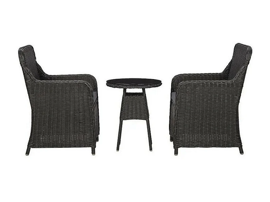 Table et 2 chaises de jardin résine tressée noire Iggem
