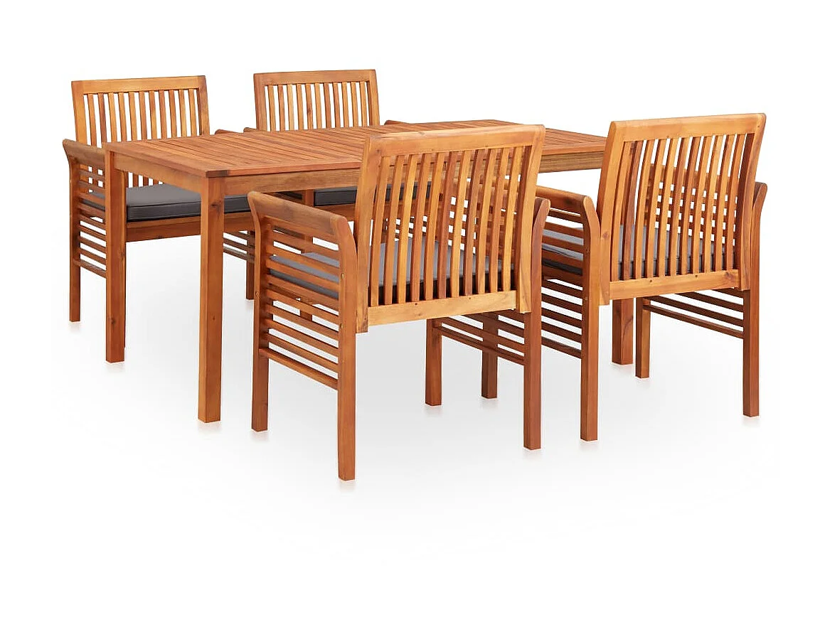 Mobilier à dîner d'extérieur 5 pcs et coussins Acacia solide 3