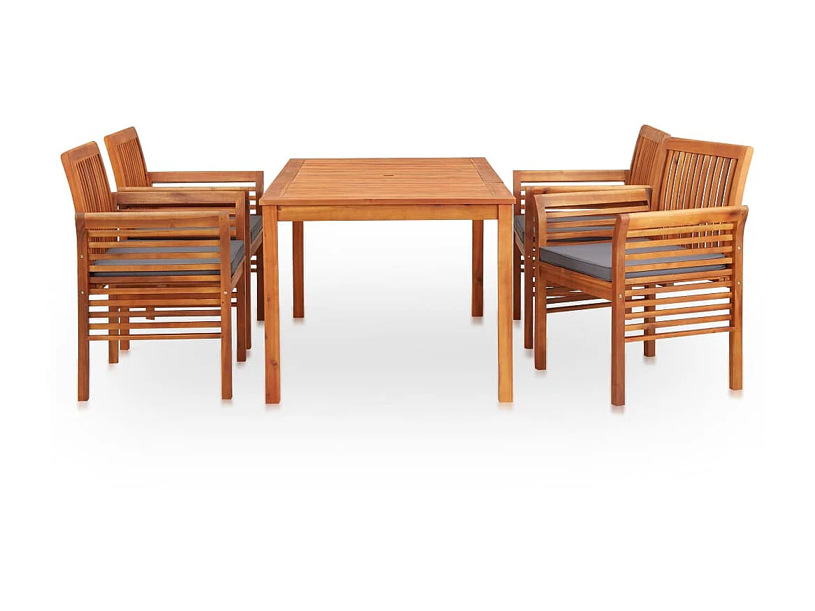 Mobilier à dîner d'extérieur 5 pcs et coussins Acacia solide 3