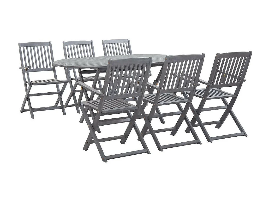 Mobilier à dîner de jardin 7 pcs Bois d'acacia massif Gris 4