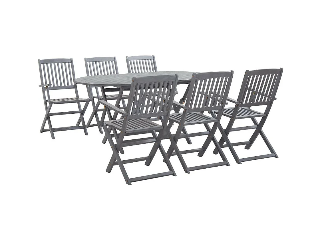 Mobilier à dîner de jardin 7 pcs Bois d'acacia massif Gris 4