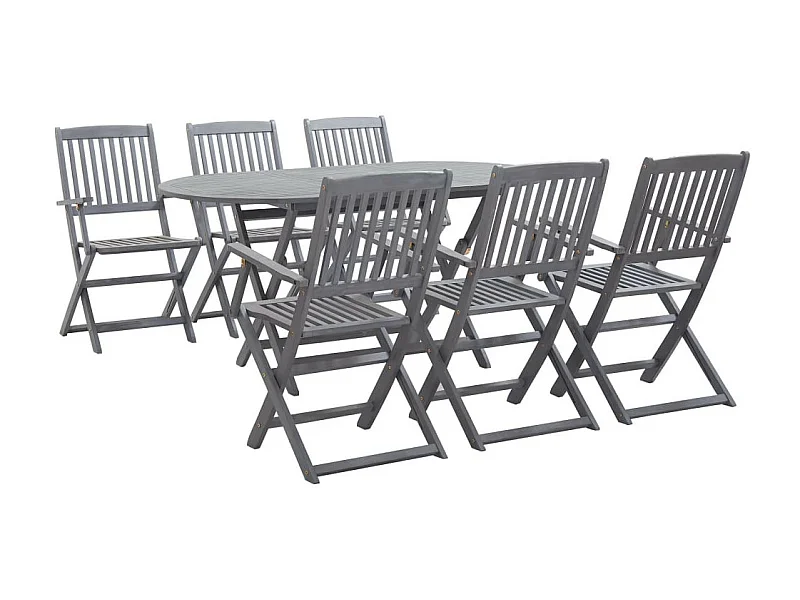 Mobilier à dîner de jardin 7 pcs Bois d'acacia massif Gris 4