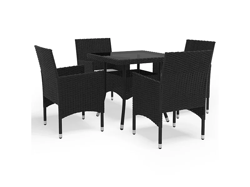 Ensemble à dîner de jardin 5 pcs Noir Résine tressée et verre