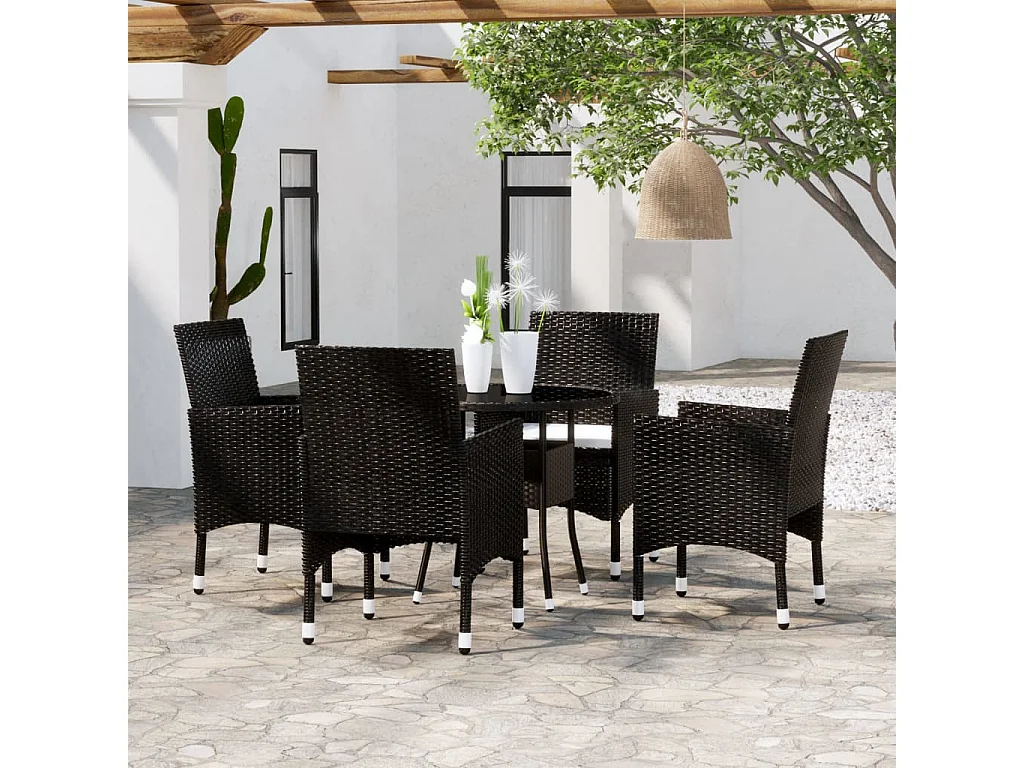 Mobilier de salle à manger de jardin 5 pcs Résine tressée Noir