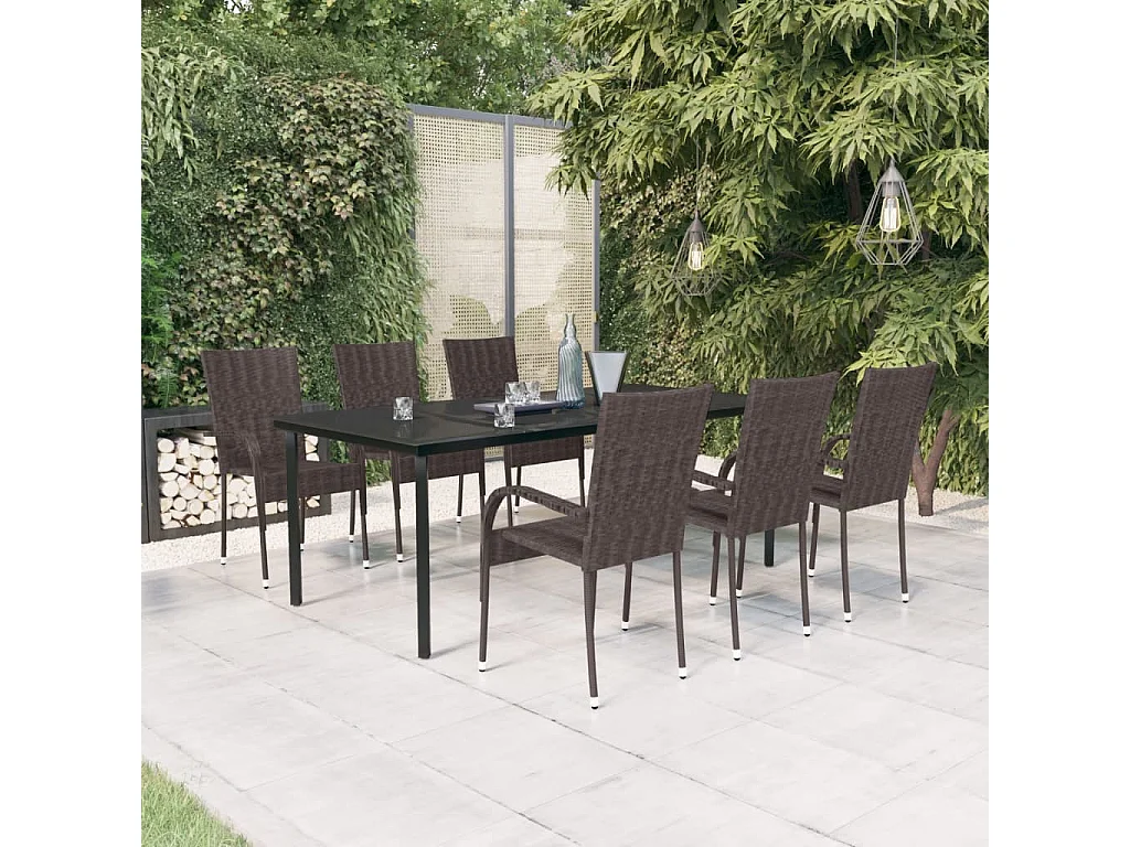 Ensemble de salle à manger de jardin 7 pcs Marron et noir 2
