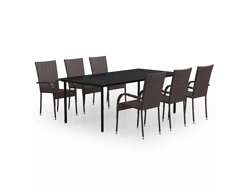 Ensemble de salle à manger de jardin 7 pcs Marron et noir 2