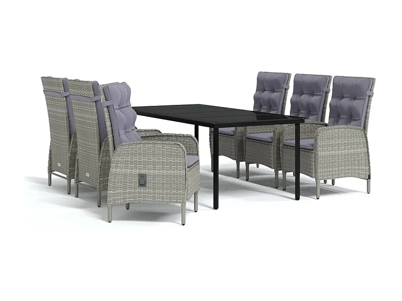 Ensemble à dîner de jardin avec coussins 7 pcs Gris et noir