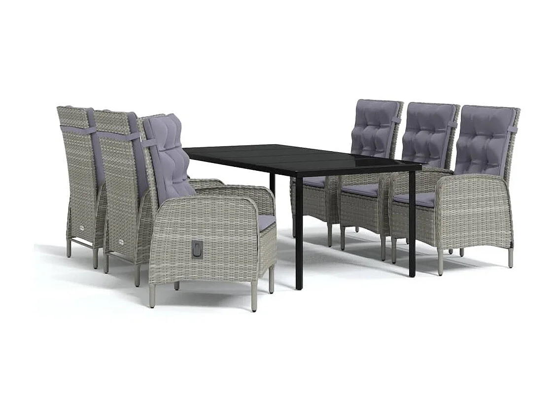 Ensemble à dîner de jardin avec coussins 7 pcs Gris et noir