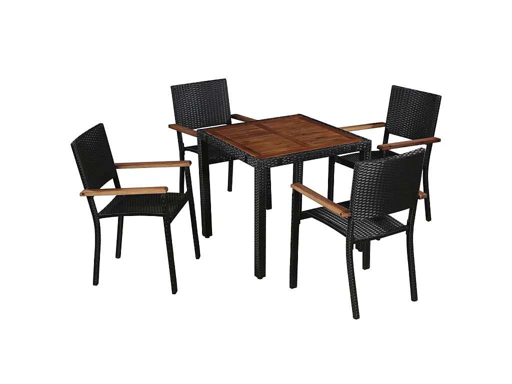 Mobilier d'extérieur 5 pcs Résine tressée et bois d'acacia Noir