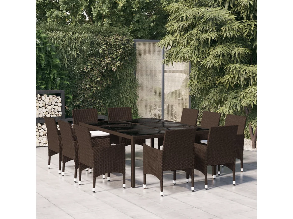 Ensemble à dîner de jardin 11 pcs Résine tressée Marron 2