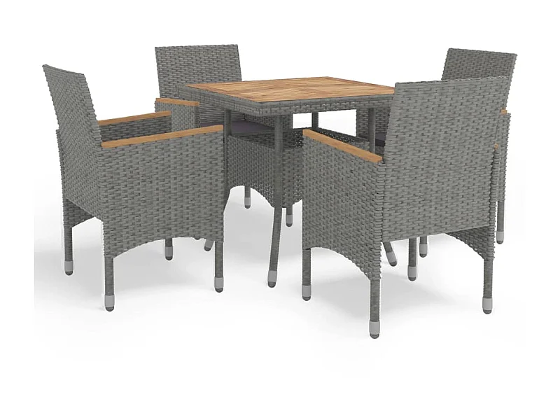 Ensemble à dîner de jardin 5 pcs Gris Résine tressée et acacia