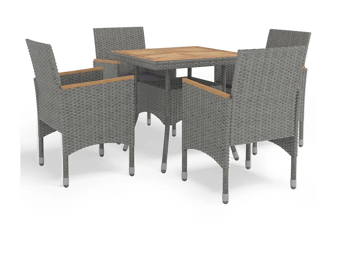 Ensemble à dîner de jardin 5 pcs Gris Résine tressée et acacia