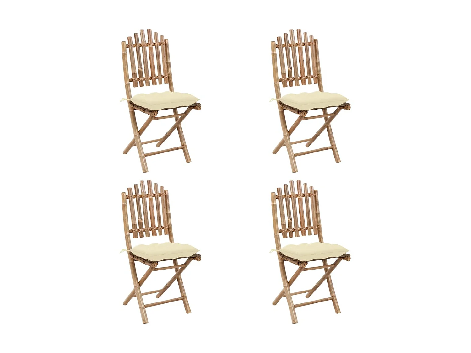 Mobilier à dîner d'extérieur pliable 5 pcs avec coussins Bambou