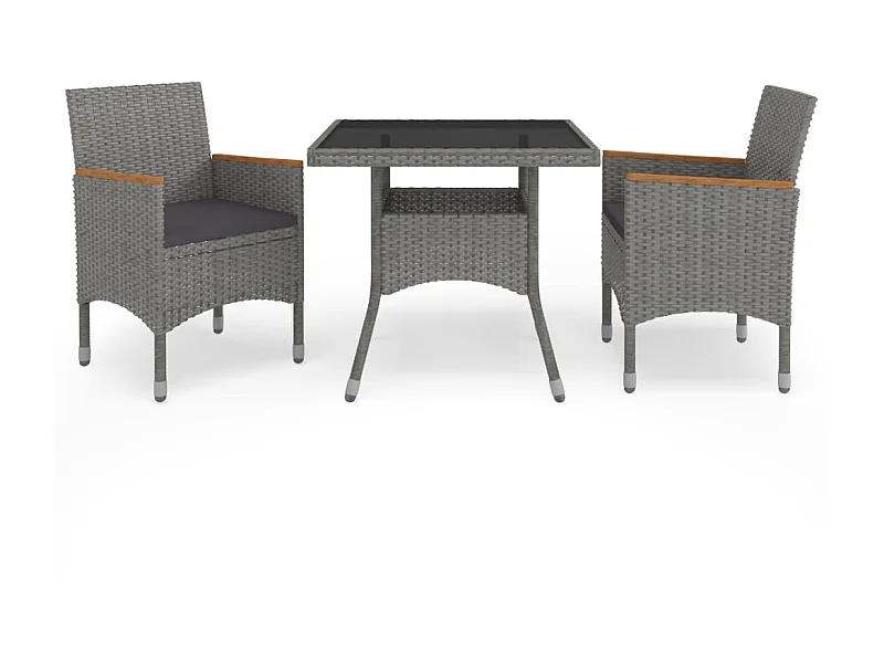 Ensemble à dîner de jardin 3 pcs Gris Résine tressée et acacia 2