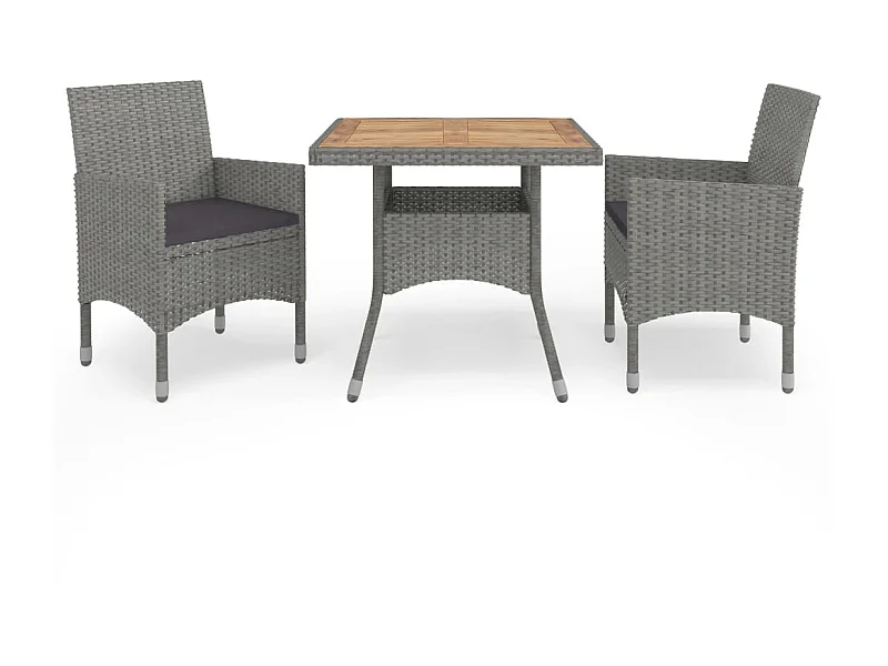 Ensemble à dîner de jardin 3 pcs Gris Résine tressée et acacia 3