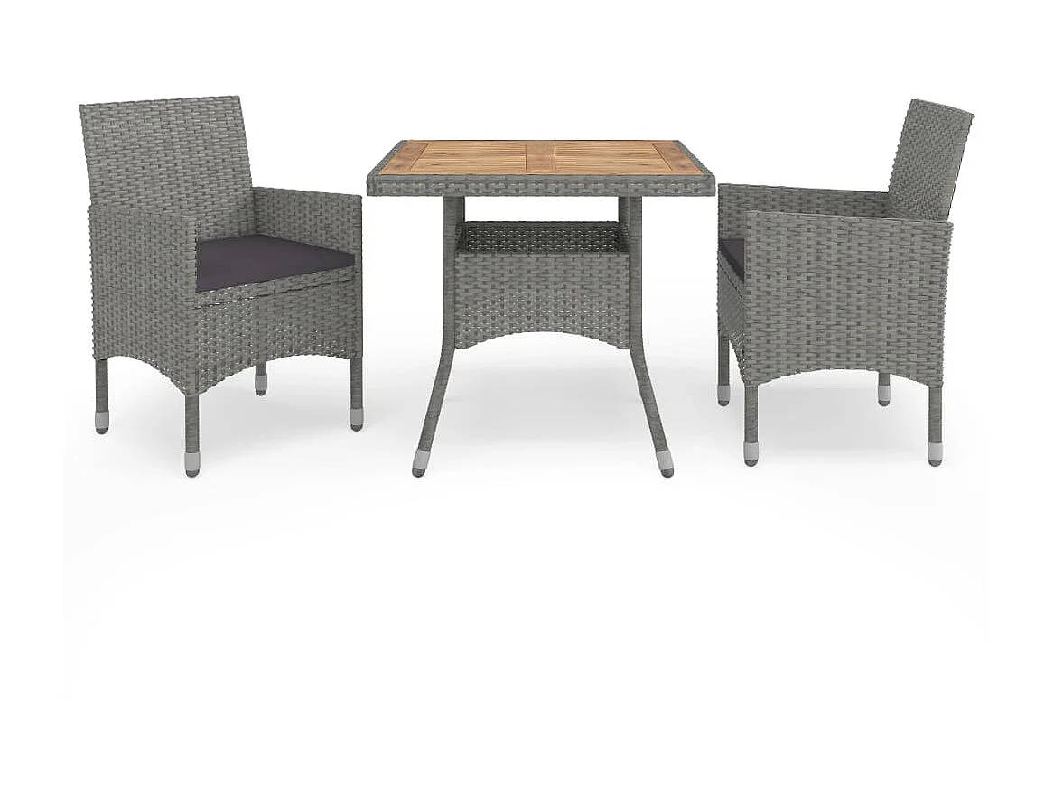 Ensemble à dîner de jardin 3 pcs Gris Résine tressée et acacia 3