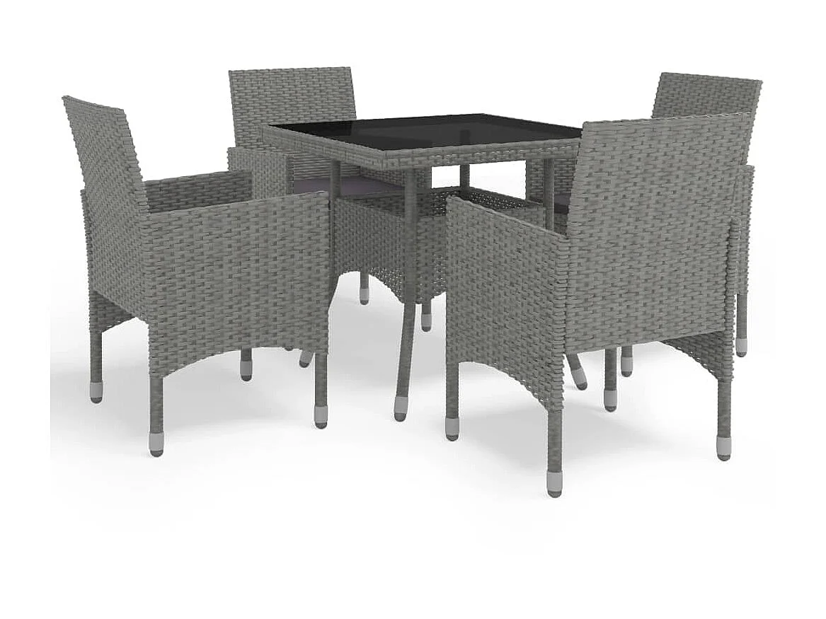 Ensemble à dîner de jardin 5 pcs Gris Résine tressée et verre