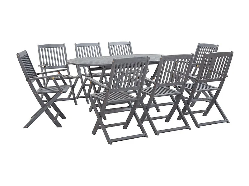 Mobilier à dîner de jardin 9 pcs Bois d'acacia massif Gris 2