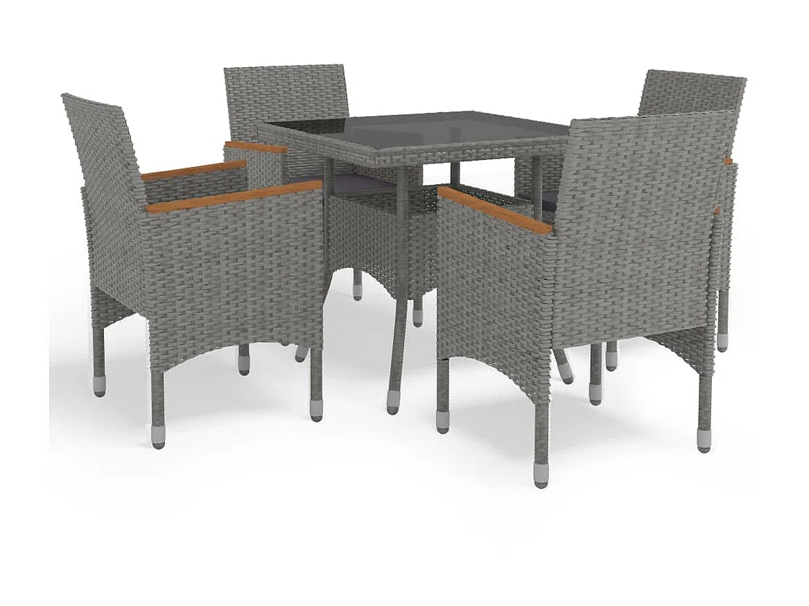 Ensemble à dîner de jardin 5 pcs Gris Résine tressée et acacia 3