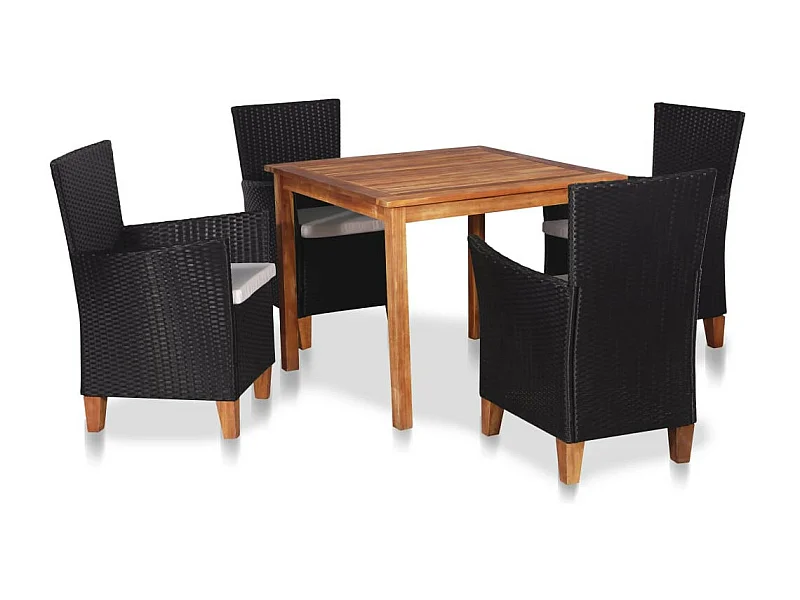 Mobilier à dîner de jardin 5 pcs Résine tressée Noir et marron