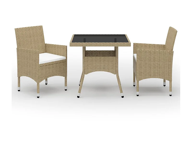 Mobilier à dîner de jardin 3 pcs Beige Résine tressée et verre