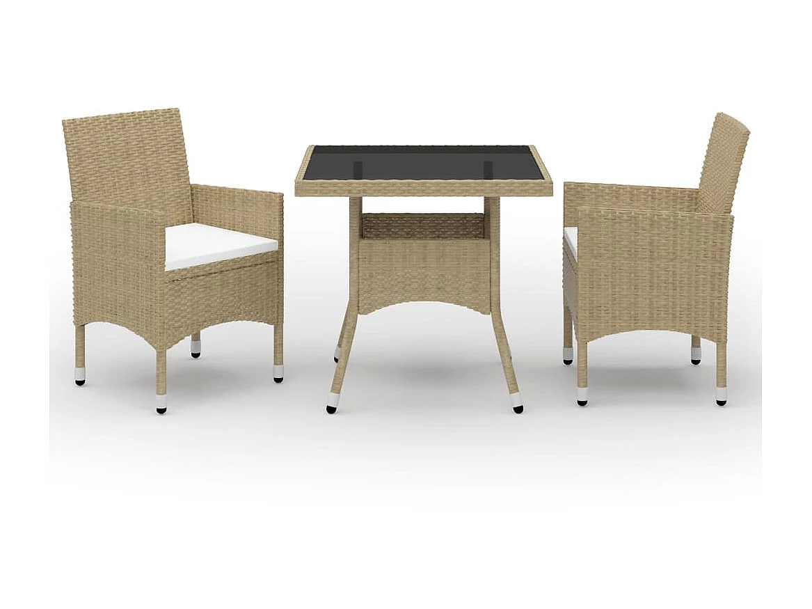Mobilier à dîner de jardin 3 pcs Beige Résine tressée et verre