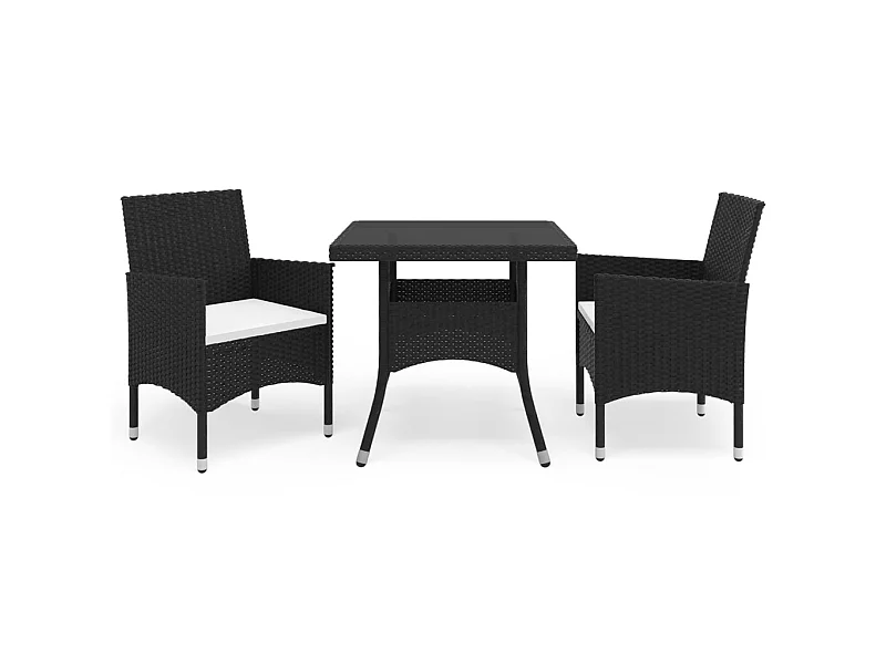 Ensemble à dîner de jardin 3 pcs Noir Résine tressée et verre
