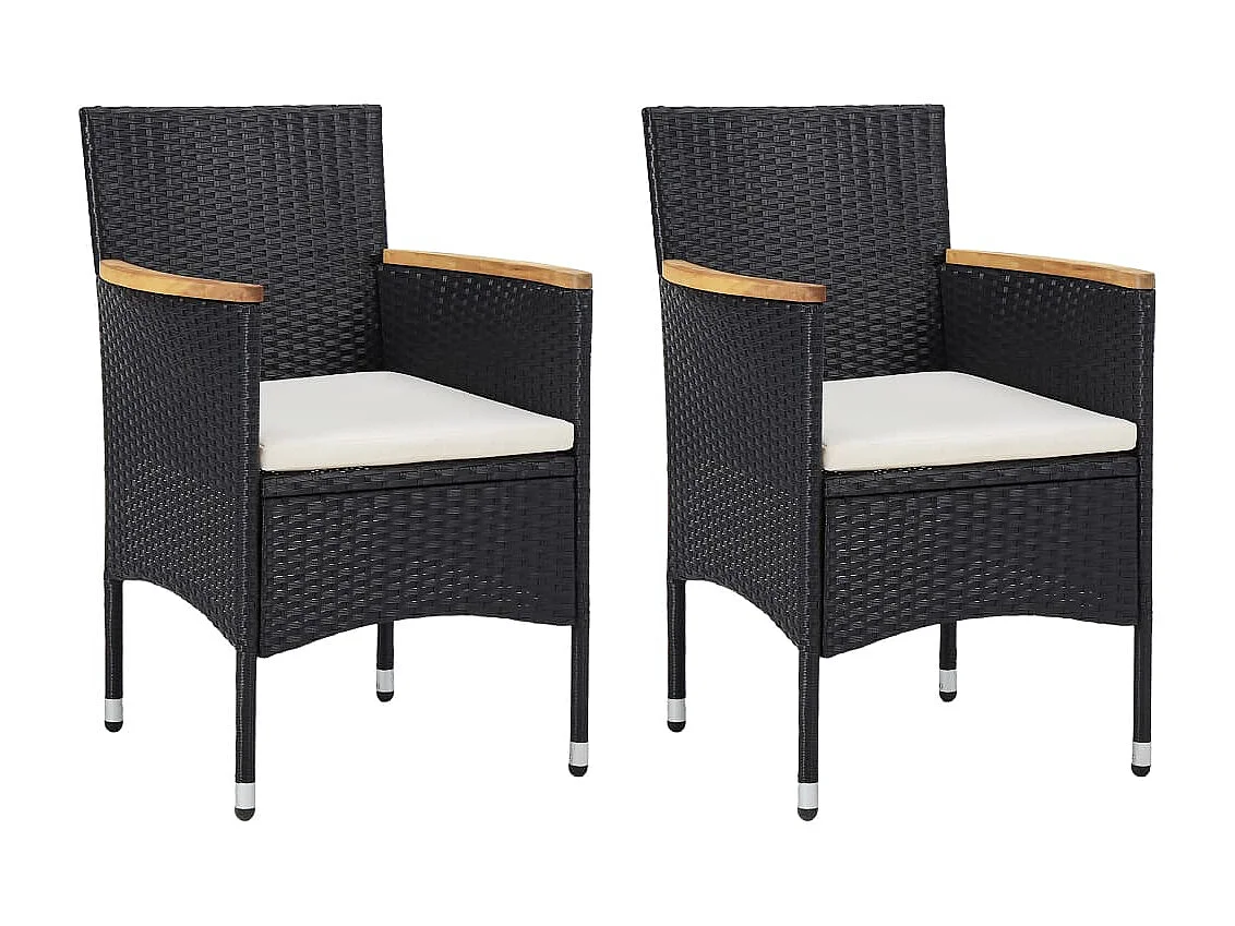 Ensemble à dîner de jardin 3 pcs Noir Résine tressée et acacia 4