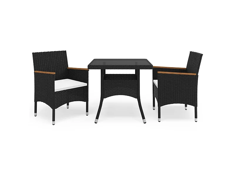 Ensemble à dîner de jardin 3 pcs Noir Résine tressée et acacia 4