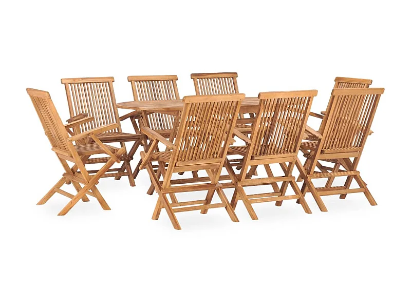 Mobilier à dîner d'extérieur pliable 9 pcs Bois solide de teck