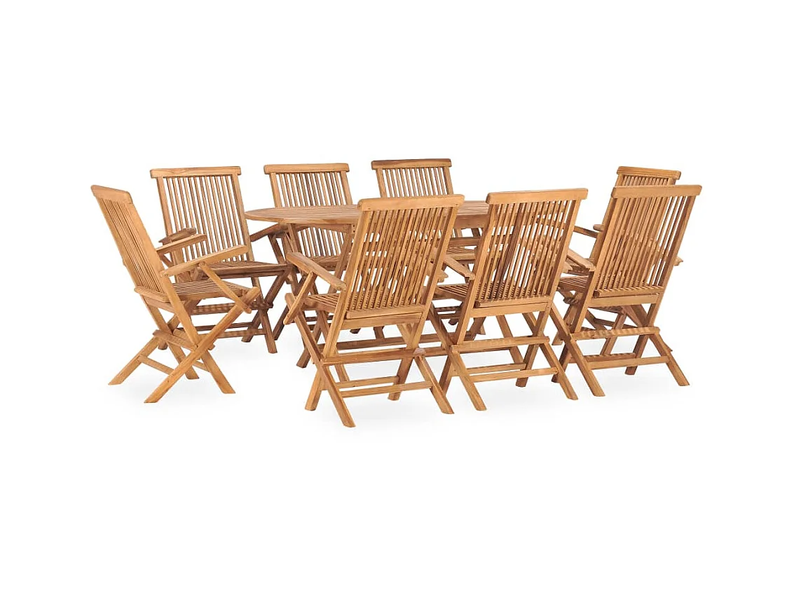 Mobilier à dîner d'extérieur pliable 9 pcs Bois solide de teck