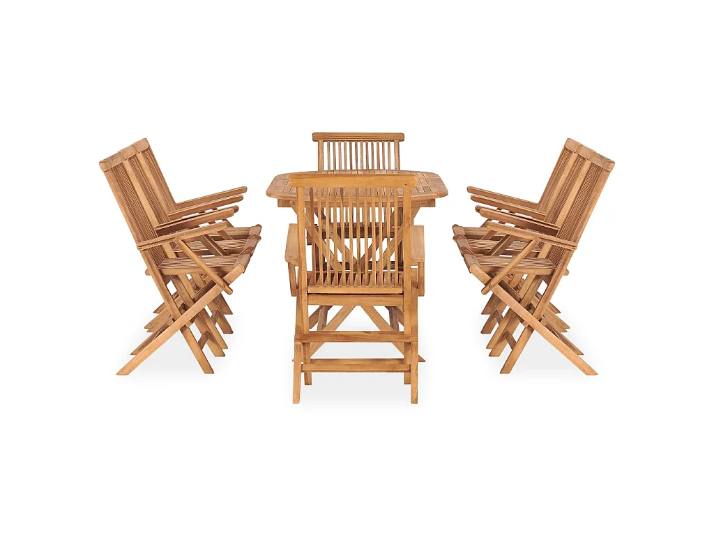Mobilier à dîner d'extérieur pliable 9 pcs Bois solide de teck