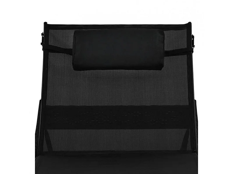 Set de 2 chaises longues 1 table textilène et résine noir Fatis