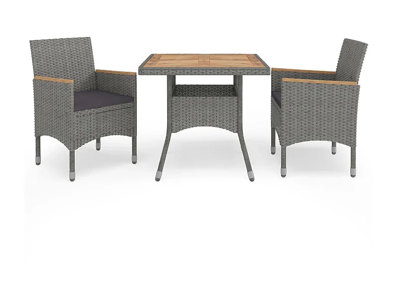 Ensemble à dîner de jardin 3 pcs Gris Résine tressée et acacia