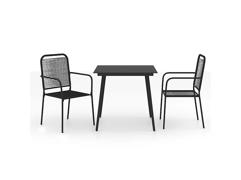 Mobilier à dîner d'extérieur 3 pcs Corde en coton et acier Noir