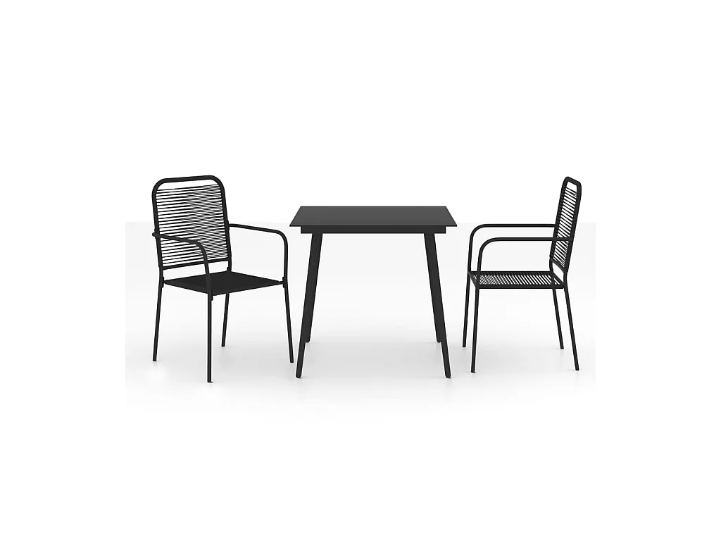 Mobilier à dîner d'extérieur 3 pcs Corde en coton et acier Noir