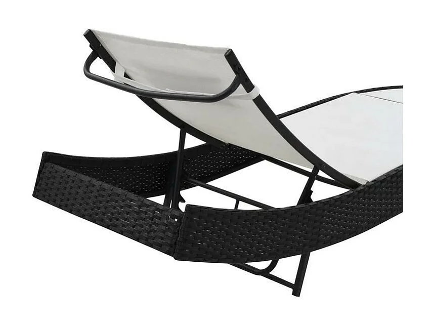 Set de 2 chaises longues 1 table blanc et résine noire Fatis