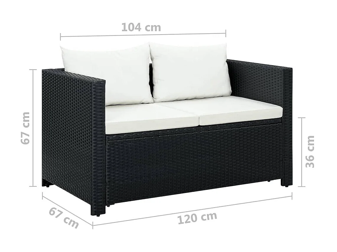 Salon de jardin 3 pcs avec coussins Résine tressée Noir 3